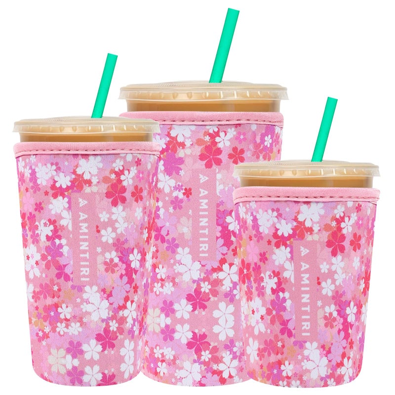 Amintiri 3 Pack Reusable Sleeve for Iced Coffee Cup  Coffee Neoprene Sleeve for Iced&Hot Drinks  Coffee Sleeve Compatible with Starbucks  Dunkin Coffee Cup. (Blooms Blushing) - Image 1