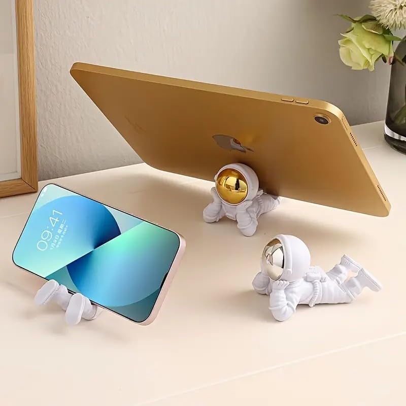 Street27® Astronaut Figurine Creative Phone Stand Holder Desk Accessories Tabletop Statue for Gift Gifting Items, Cool Cell Phone Stand for Smartphones Tablet (Golden) - Image 3