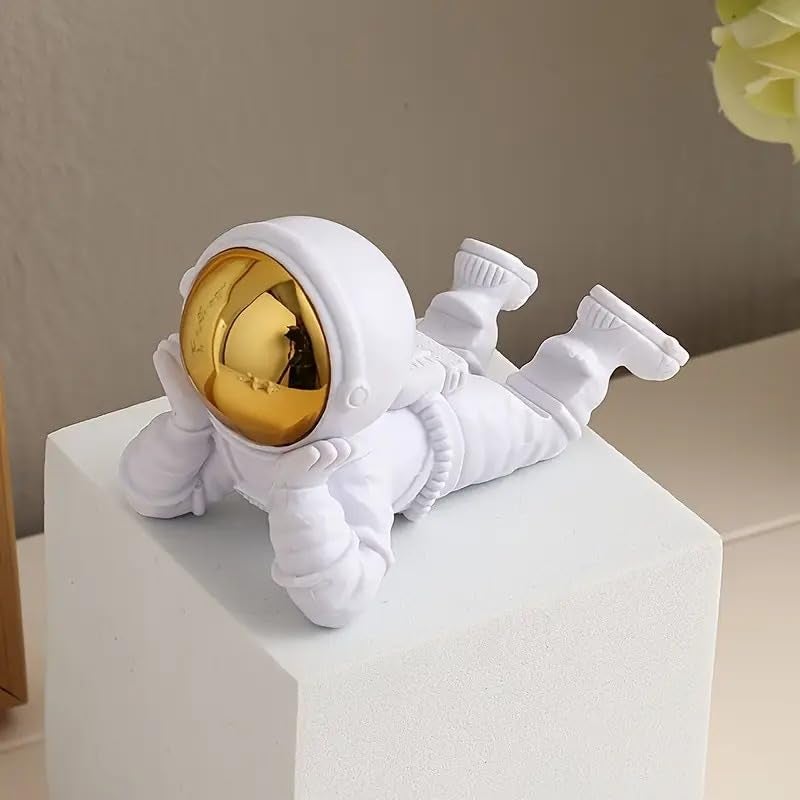 Street27® Astronaut Figurine Creative Phone Stand Holder Desk Accessories Tabletop Statue for Gift Gifting Items, Cool Cell Phone Stand for Smartphones Tablet (Golden) - Image 5