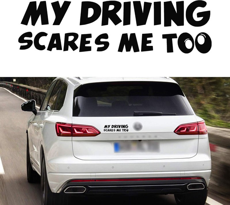 TOMALL 2pcs My Driving Scary Me Too Decals for Car Vinyl Waterproof Funny Self-Adhesive Warning Stickers for Car Truck Window Bumper Trunk Decoration (Black) - Image 1