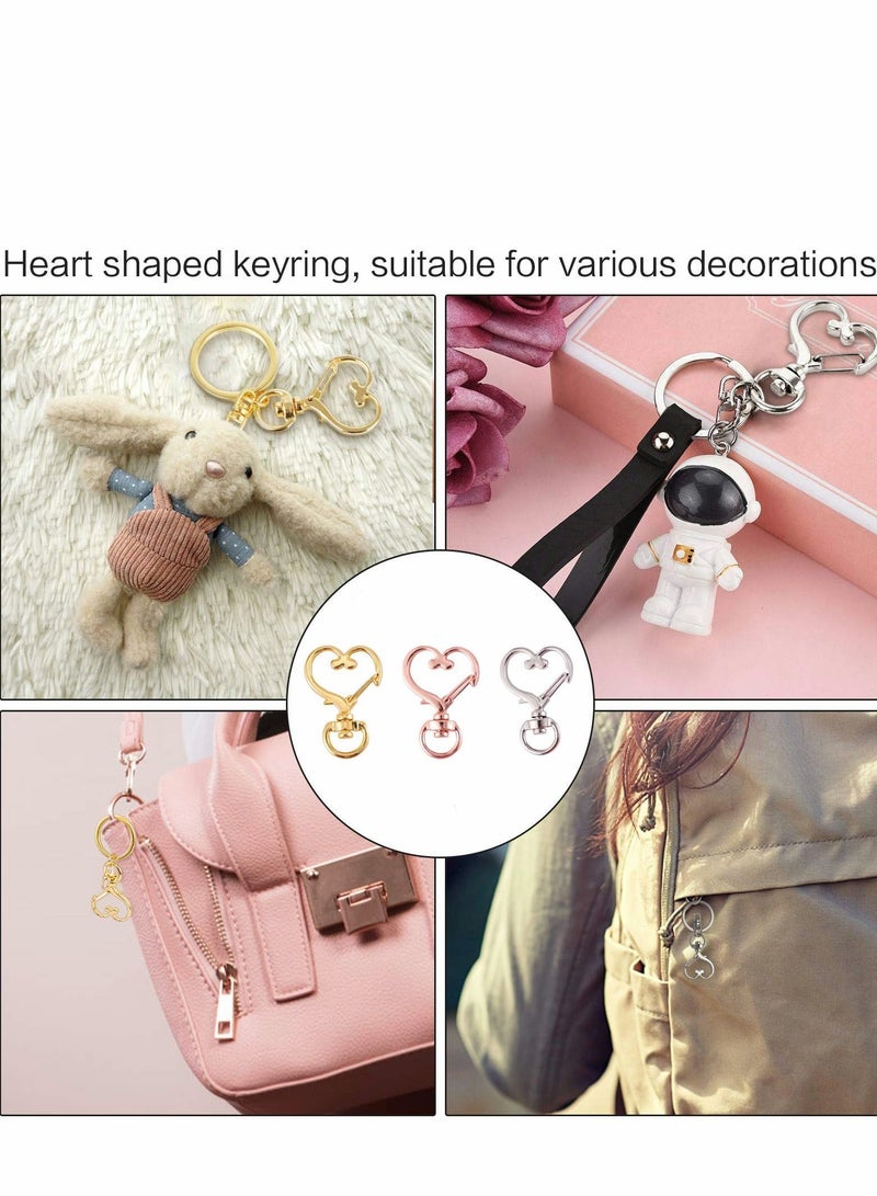 Y&D Hanging Buckle, 30Pcs Keychain Claw Clasp Heart Ring Holder Lanyard Lobster Hooks Snap DIY Accessories for Jewelry Making Bag Keychains, Silver, Golden, Rose Gold  - Image 2