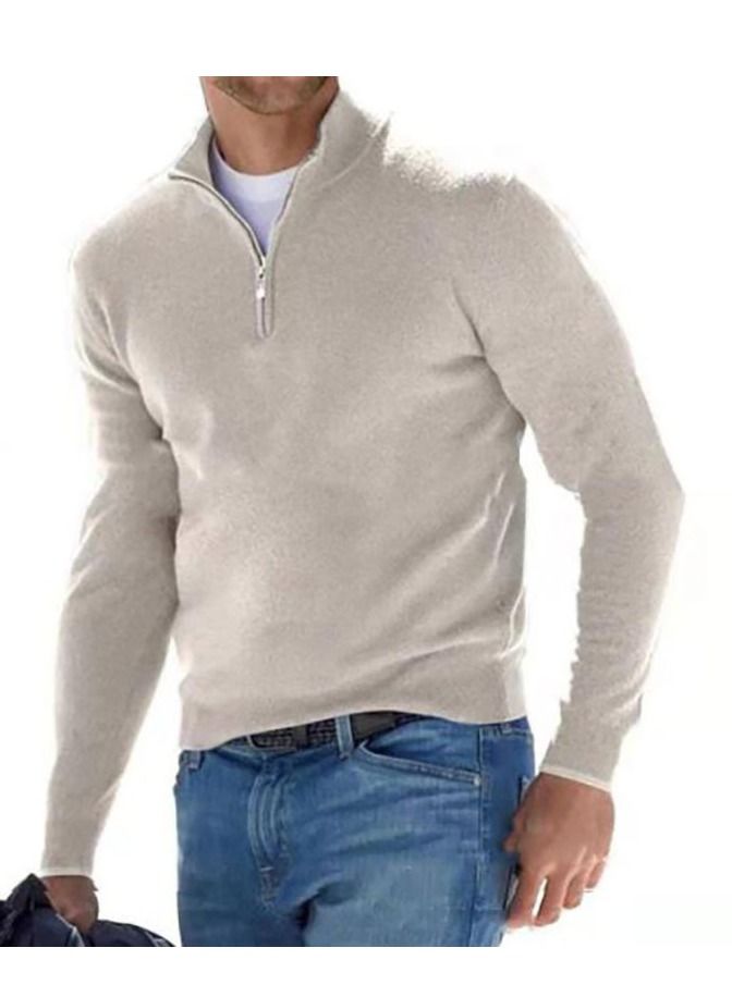 Loquat Fall Long Sleeved V-Neck  Zipper Men's Casual Sweater 