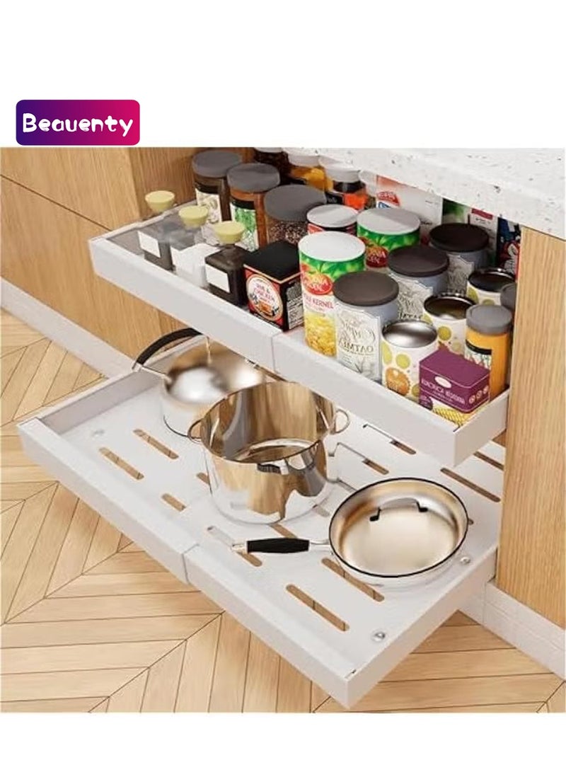 Beauenty Pull out Cabinet Organizer, 3 Slides Expandable Pull out Cabinet Organizer, Slide out Cabinet Organizer Drawers Storage for Kitchen Cabinets, Living Room, Home, Pots, Pantry (White-1) - Image 1