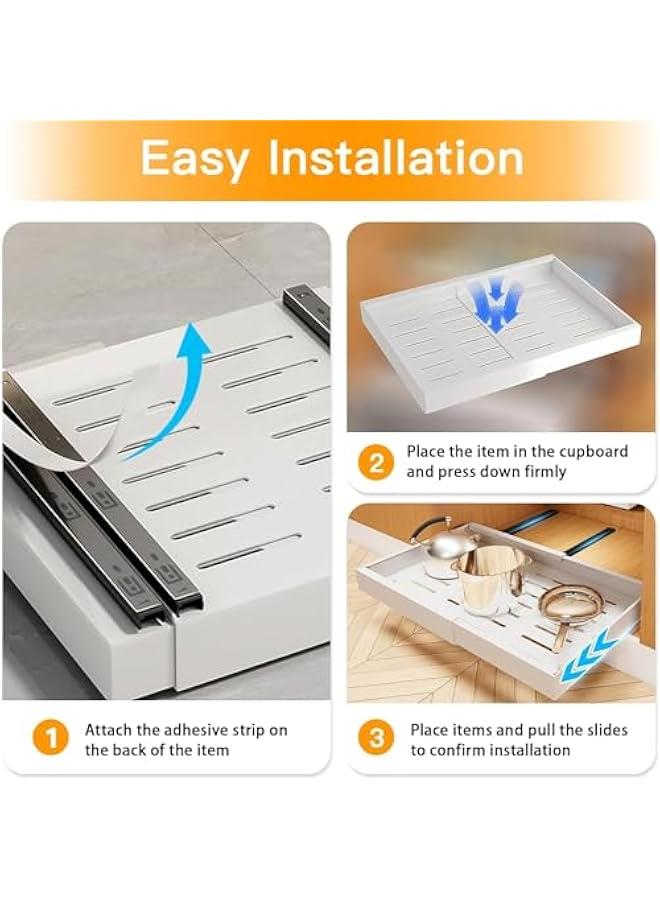 Beauenty Pull out Cabinet Organizer, 3 Slides Expandable Pull out Cabinet Organizer, Slide out Cabinet Organizer Drawers Storage for Kitchen Cabinets, Living Room, Home, Pots, Pantry (White-1) - Image 4