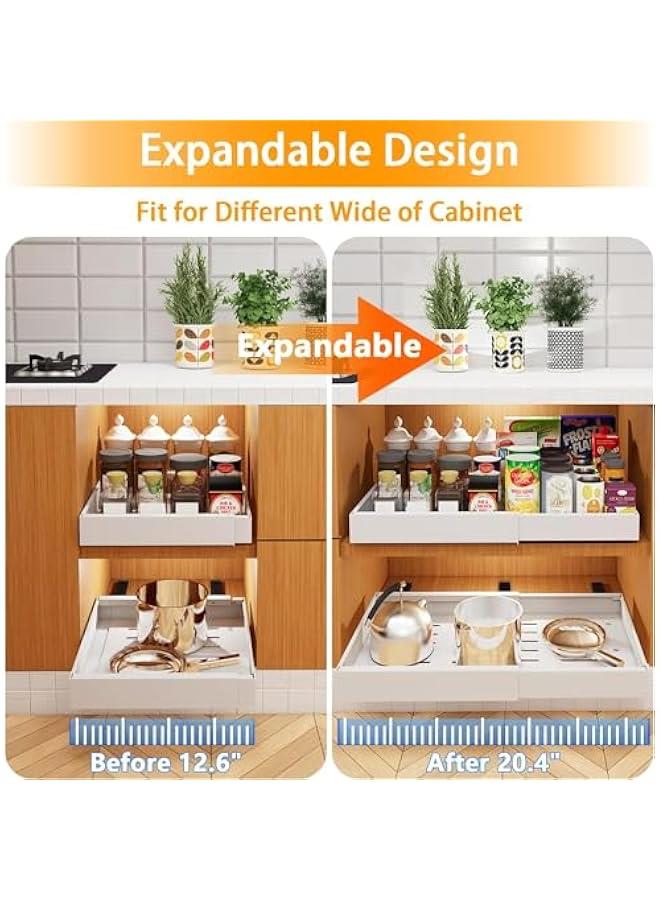 Beauenty Pull out Cabinet Organizer, 3 Slides Expandable Pull out Cabinet Organizer, Slide out Cabinet Organizer Drawers Storage for Kitchen Cabinets, Living Room, Home, Pots, Pantry (White-1) - Image 3
