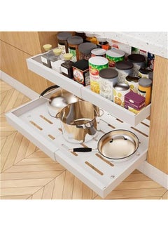 Beauenty Pull out Cabinet Organizer, 3 Slides Expandable Pull out Cabinet Organizer, Slide out Cabinet Organizer Drawers Storage for Kitchen Cabinets, Living Room, Home, Pots, Pantry (White-1)  - Image 1