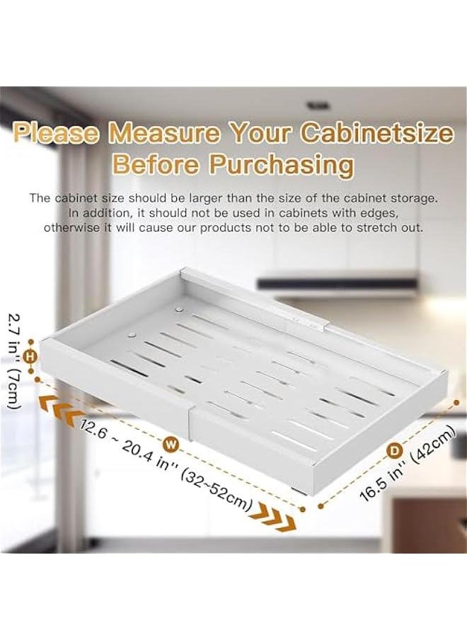 Beauenty Pull out Cabinet Organizer, 3 Slides Expandable Pull out Cabinet Organizer, Slide out Cabinet Organizer Drawers Storage for Kitchen Cabinets, Living Room, Home, Pots, Pantry (White-1)  - Image 2