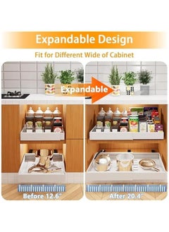 Beauenty Pull out Cabinet Organizer, 3 Slides Expandable Pull out Cabinet Organizer, Slide out Cabinet Organizer Drawers Storage for Kitchen Cabinets, Living Room, Home, Pots, Pantry (White-1)  - Image 3