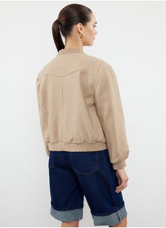 trendyol Beige Stamp Bomber Jacket Coat TWOAW25MO00070  - Image 5