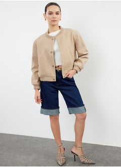 trendyol Beige Stamp Bomber Jacket Coat TWOAW25MO00070  - Image 3