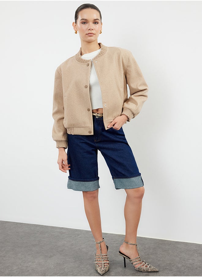trendyol Beige Stamp Bomber Jacket Coat TWOAW25MO00070  - Image 3