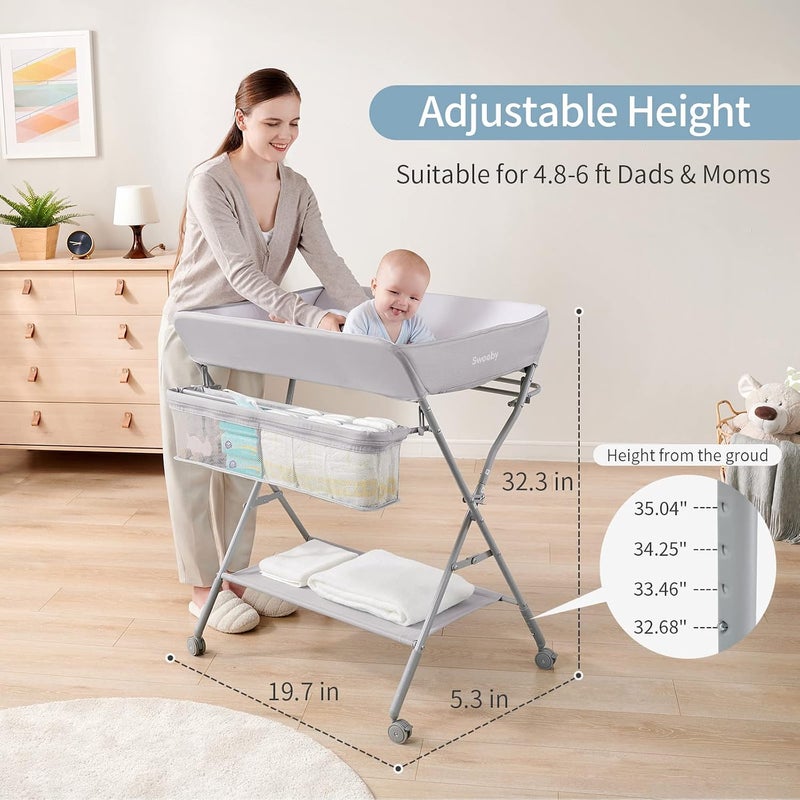 Infant Changing Table with Changing Pad, Changing Table Portable Pad Nursery Furniture Baby Changing Station, Gray - Image 2