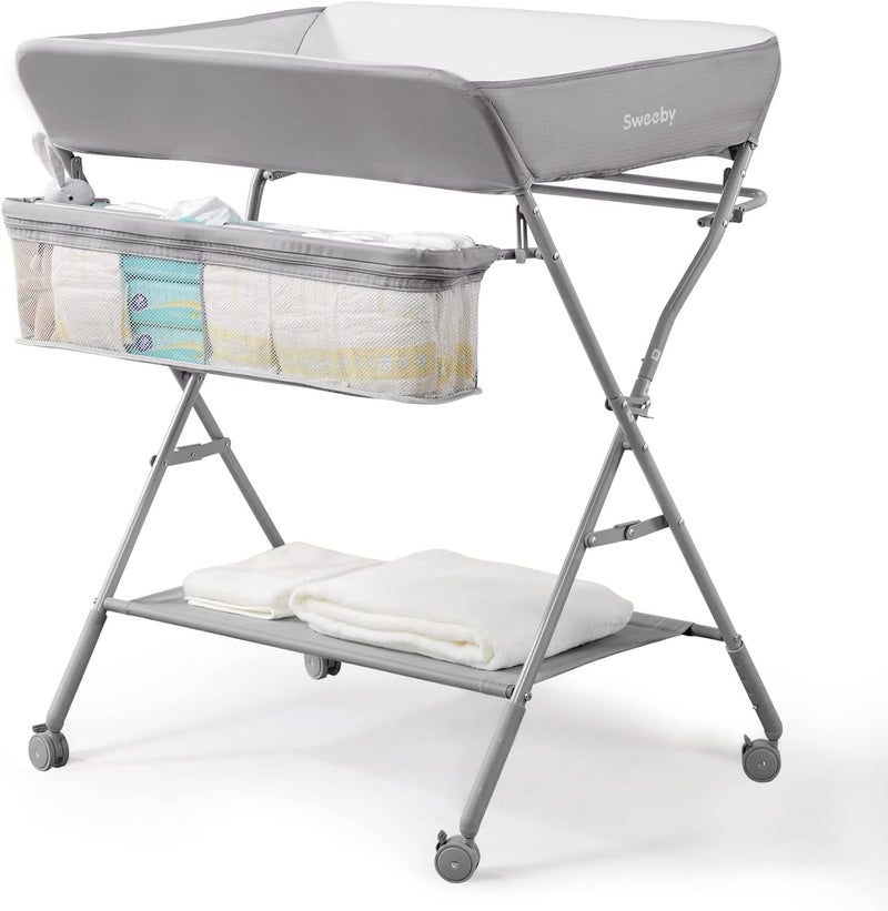 Infant Changing Table with Changing Pad, Changing Table Portable Pad Nursery Furniture Baby Changing Station, Gray - Image 1