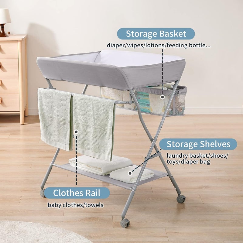 Infant Changing Table with Changing Pad, Changing Table Portable Pad Nursery Furniture Baby Changing Station, Gray - Image 4