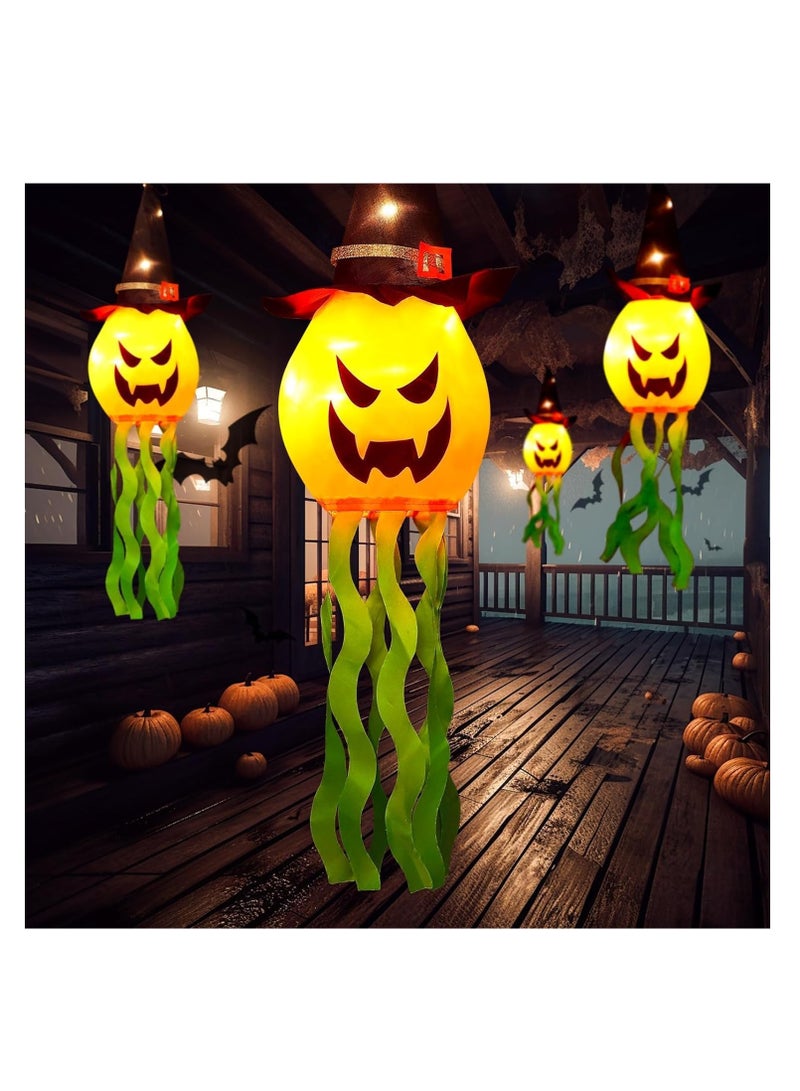 Halloween Decorations Outdoor Glowing Pumpkin Witch Hat Hanging String Lights - Indoor/Outdoor Halloween Decor for Party, Porch & Garden (4Pcs) - Image 1