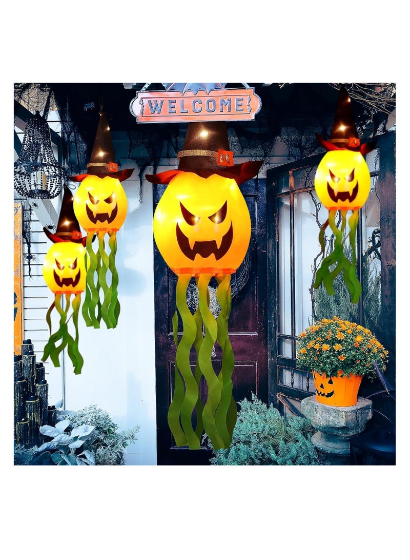 Halloween Decorations Outdoor Glowing Pumpkin Witch Hat Hanging String Lights - Indoor/Outdoor Halloween Decor for Party, Porch & Garden (4Pcs) - Image 3