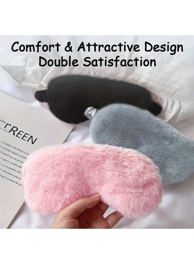 LANGMANNI 5pcs Soft Plush Eye Masks for Travel - Reusable Blackout Sleep Masks with Elastic Band, 5 Solid Colors (Grey/White/Pink/Beige/Blue), Alcohol-Free & Hypoallergenic for Aviation Rest, Yoga, Meditation, Napping, Sleep Eye Mask, Yoga Relaxation Accessory, Cushioned Eye Cover, Comfortable Fit Mask - Image 2