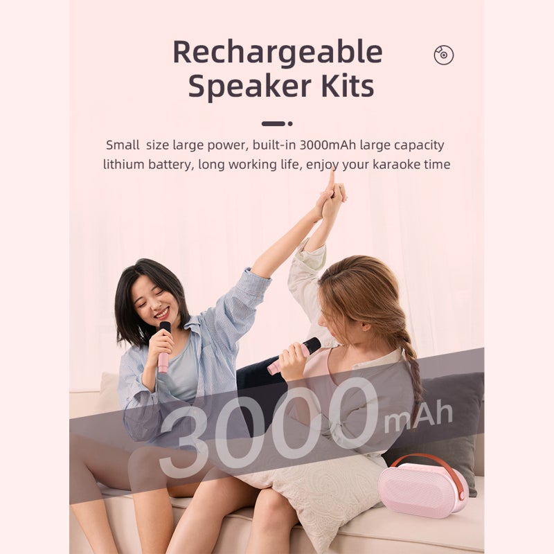 Portable Karaoke Machine 2 Blue Wireless Mics Compact Portable - Advanced BT 5.3 Technology Versatile Sound Modes for Kids Home Outdoor Use - Image 2