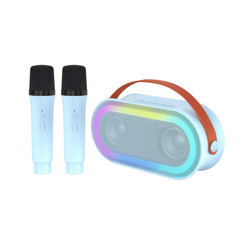 Portable Karaoke Machine 2 Blue Wireless Mics Compact Portable - Advanced BT 5.3 Technology Versatile Sound Modes for Kids Home Outdoor Use - Image 1