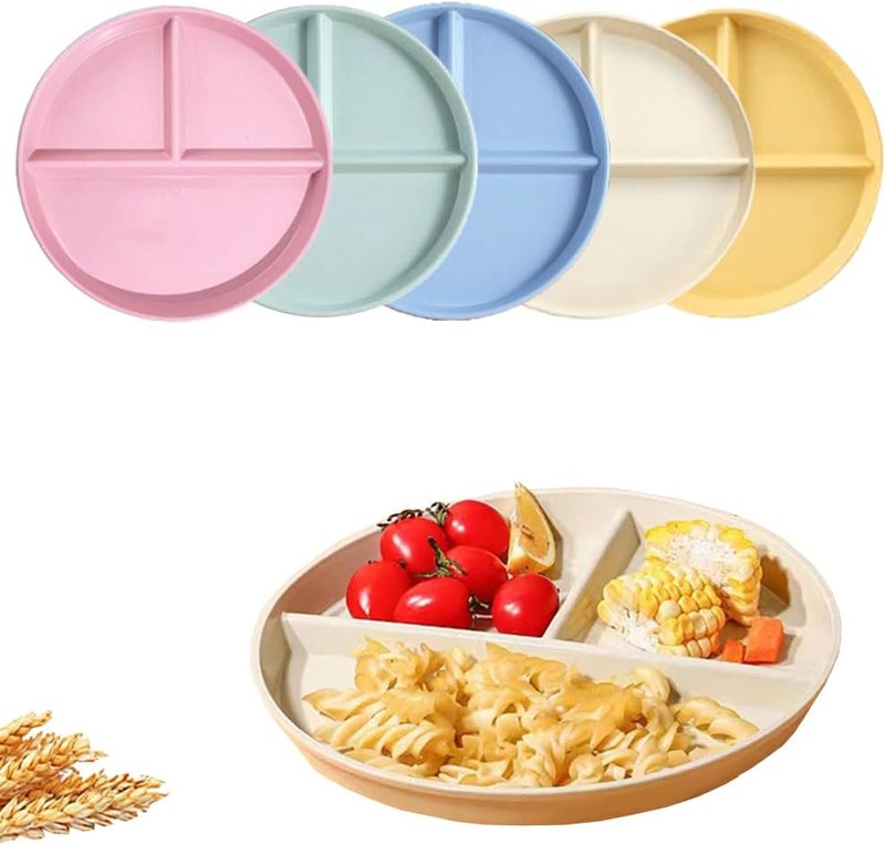 LRUUIDDE (5 Pack) Portion Control Plate for Balanced Eating, 9" Unbreakable Divided Plates,3 Compartment Plates, Reusable Plastic Plates,Weight Loss, BPA Free for Kids Adults (Warm Series - 5PACK-9IN) - Image 1