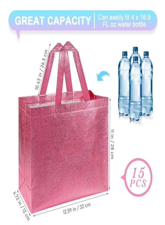 PHOGARY 15pcs Gift Bags with Handles (Pink Glitter, Stylish Party Bags for Birthday Bachelorette Wedding Party Favor Bridal Shower Wrap, Reusable Goodie Bags - Image 3