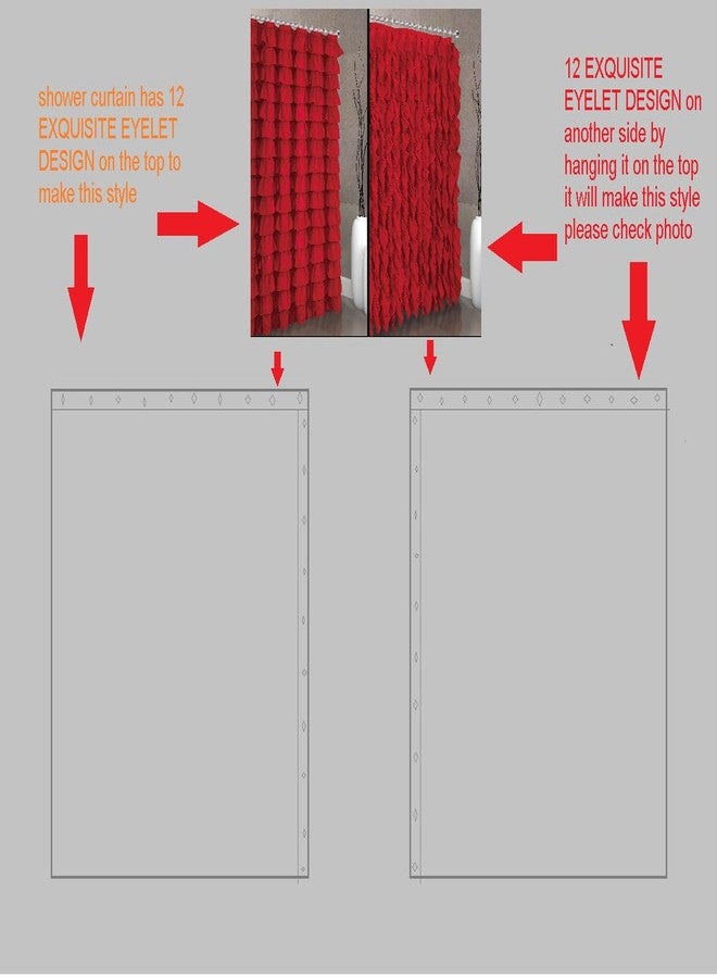SPRING HOME 2 in 1 Waterfall Shabby Chic Ruffled Fabric Shower Curtain 2 Design can Make in one Shower Curtain (Red) - Image 2