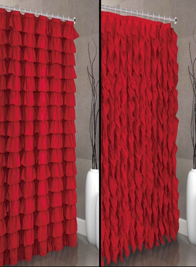 SPRING HOME 2 in 1 Waterfall Shabby Chic Ruffled Fabric Shower Curtain 2 Design can Make in one Shower Curtain (Red) - Image 1