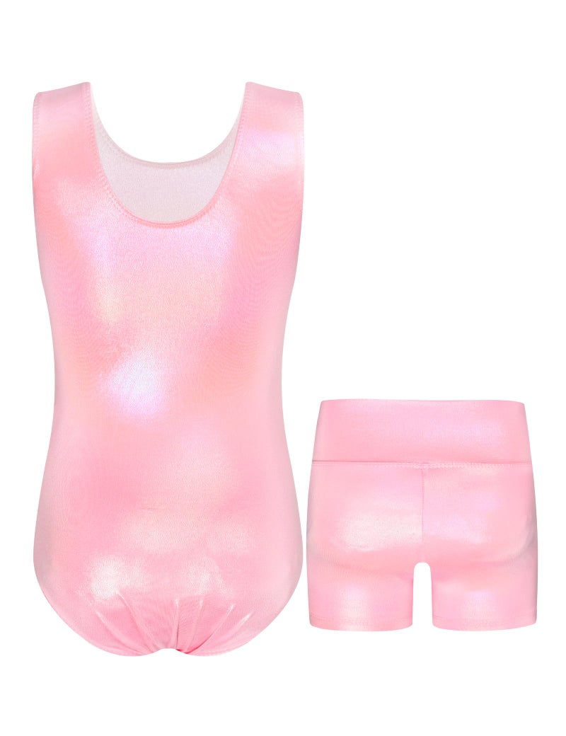 Nokecina Gymnastics Leotards for Girls 5-6 Years Old Pink Diamond Athletic Bodysuit with High Waist Shorts Set - Image 2