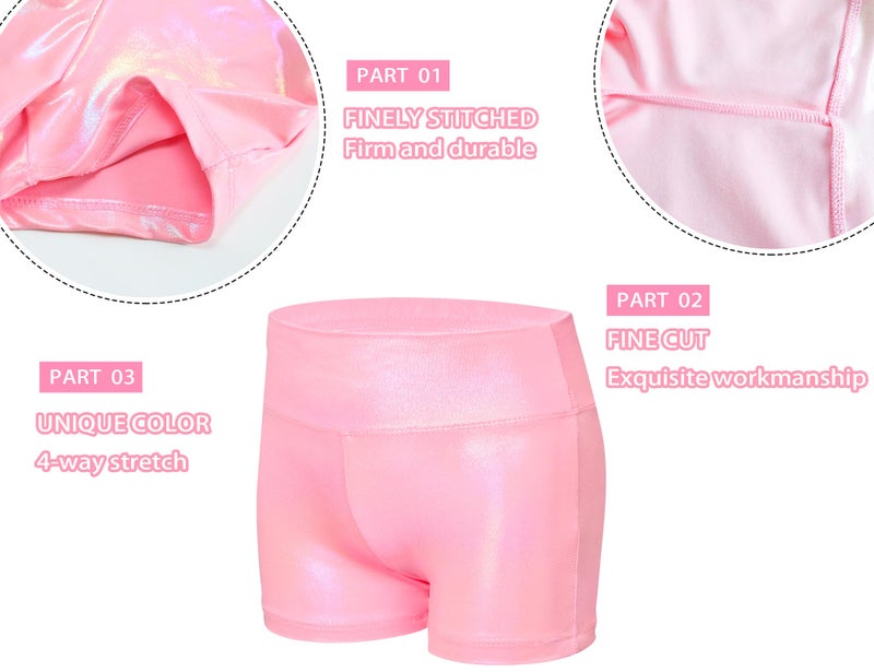 Nokecina Gymnastics Leotards for Girls 5-6 Years Old Pink Diamond Athletic Bodysuit with High Waist Shorts Set - Image 4
