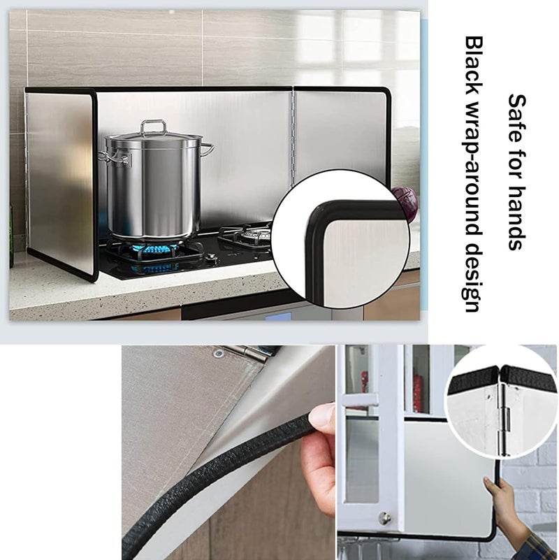 Stove Splash Guard, Folding Stainless Steel Splatter Guard, Splatter Guard for Cooking, Portable Folding Cooker Side Fat Oil Splash Guard, 2 Sides/3 Sides/4 Sides Stove Splash Guar - Image 2