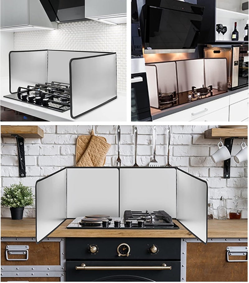 Stove Splash Guard, Folding Stainless Steel Splatter Guard, Splatter Guard for Cooking, Portable Folding Cooker Side Fat Oil Splash Guard, 2 Sides/3 Sides/4 Sides Stove Splash Guar - Image 3
