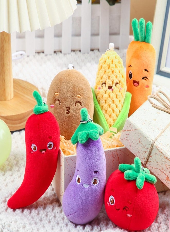 Aoriher 6 Pcs Vegetable Plush Bulk Colorful Cute Stuffed Mini Eggplant Chili Corn Tomato Carrot Potato Backpack Keychains Pendant Sensory Gifts for Birthday Party Favors - Image 4
