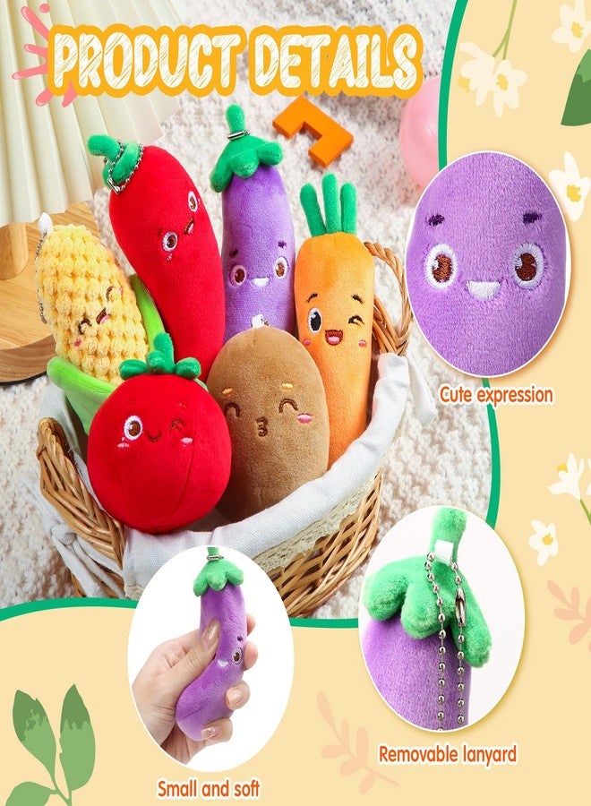 Aoriher 6 Pcs Vegetable Plush Bulk Colorful Cute Stuffed Mini Eggplant Chili Corn Tomato Carrot Potato Backpack Keychains Pendant Sensory Gifts for Birthday Party Favors - Image 2