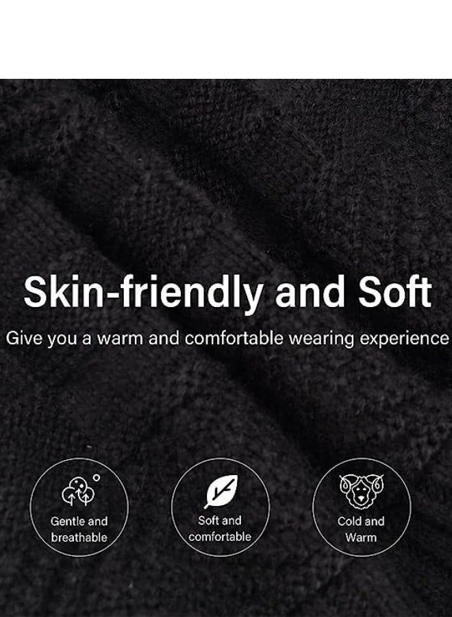 SARAOONT 8 Piece Winter Beanie Hat and Scarf Set All Black Thick Warm and Cozy for Cold Weather  - Image 4