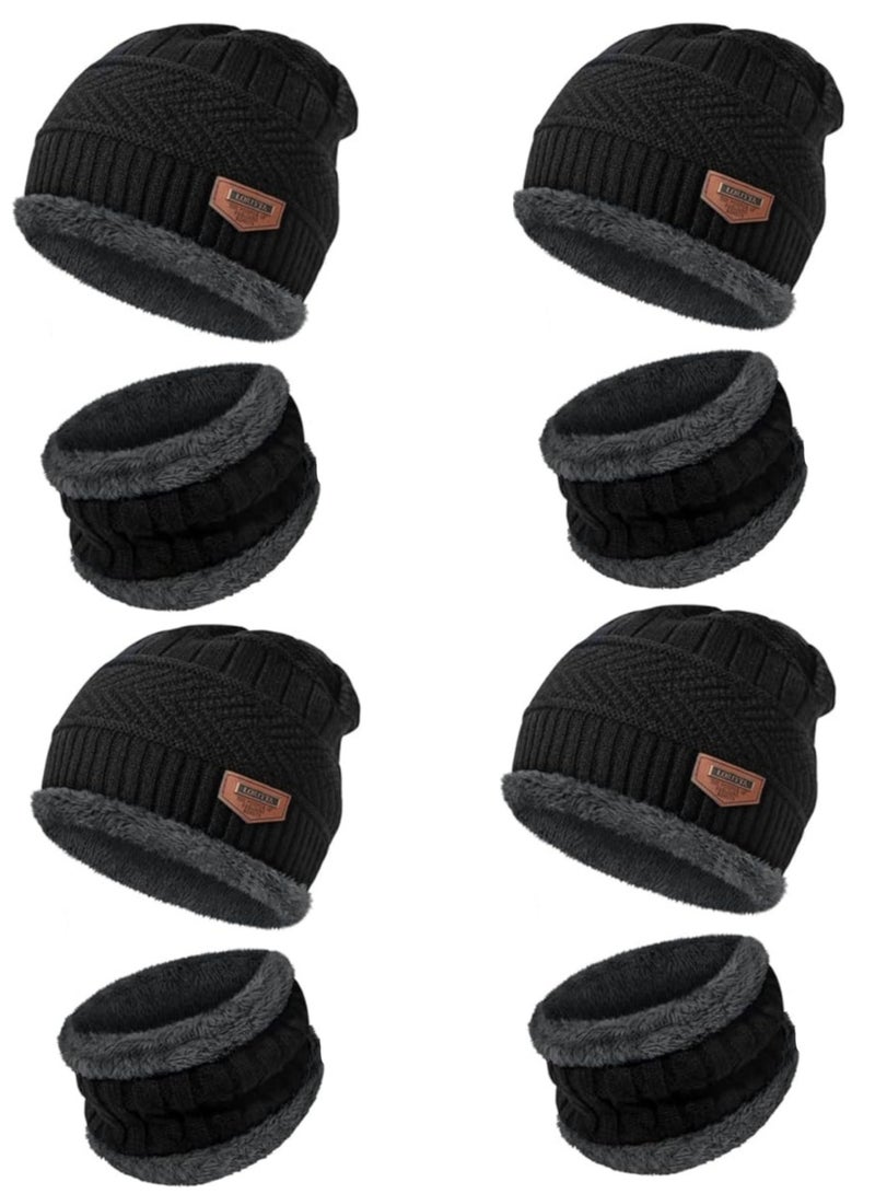 SARAOONT 8 Piece Winter Beanie Hat and Scarf Set All Black Thick Warm and Cozy for Cold Weather  - Image 1
