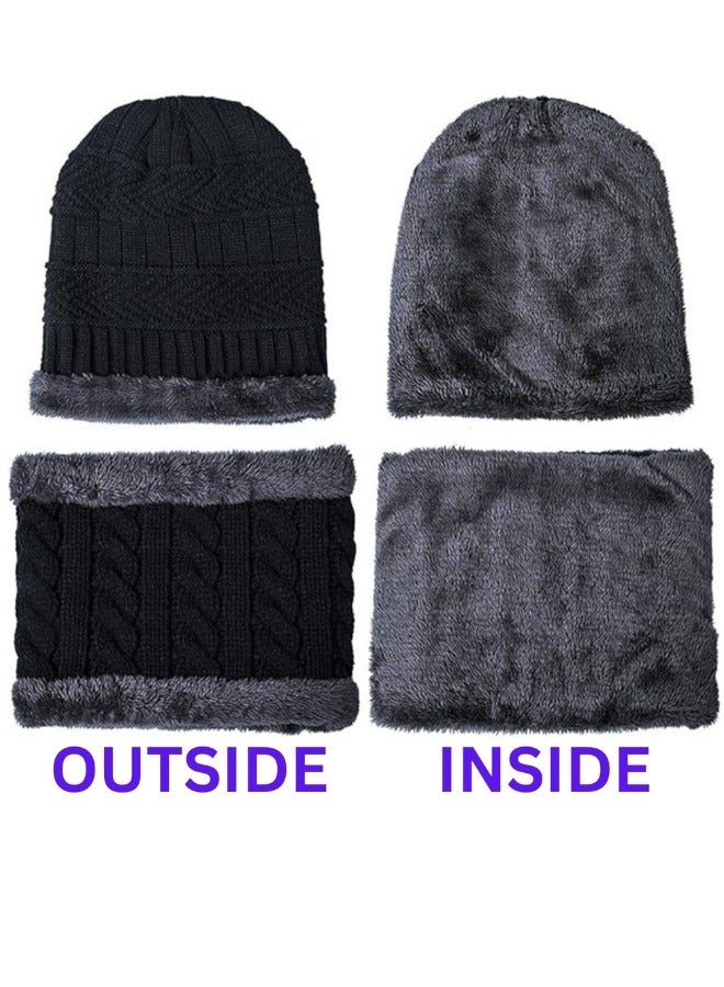 SARAOONT 8 Piece Winter Beanie Hat and Scarf Set All Black Thick Warm and Cozy for Cold Weather  - Image 2