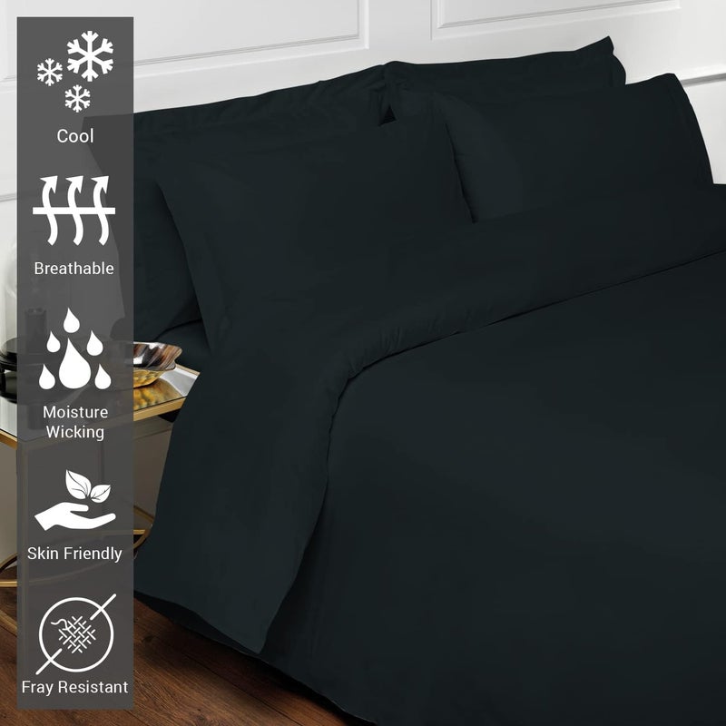 PIZUNA 100% Cotton Double Duvet Cover Size 200x200 cm Black, 400 Thread Count Long Staple Cotton Sateen Weave Duvet Cover Set with 2 Pillowcases (Black Bedding Duvet Cover Sets) - Image 2