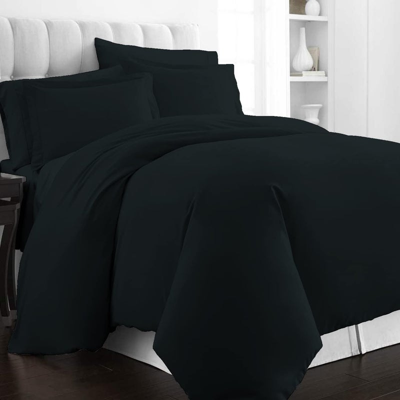 PIZUNA 100% Cotton Double Duvet Cover Size 200x200 cm Black, 400 Thread Count Long Staple Cotton Sateen Weave Duvet Cover Set with 2 Pillowcases (Black Bedding Duvet Cover Sets) - Image 1