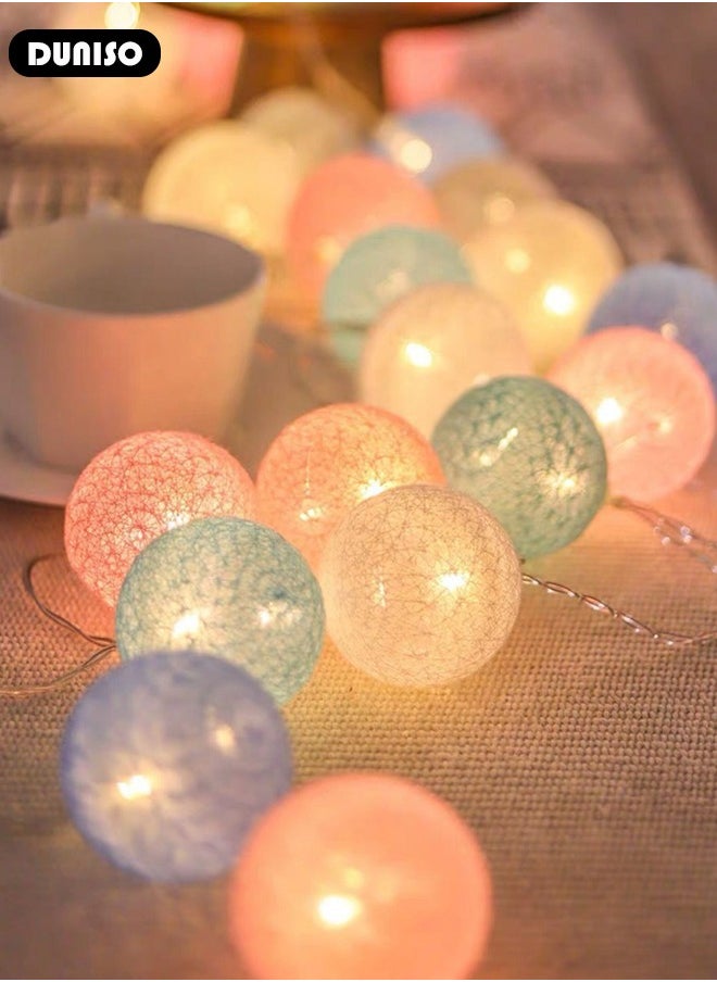 DUNISO 20 LED Globe String Lights, Fairy Lights Battery Operated String Lights, Decorative Lights String for Indoor Outdoor, Cotton Ball Lights for Home Party Patio Garden Wedding  - Image 5