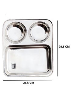 KC KC Stainless Steel Partition Plate 3 in1 | Bhojan Thali | Snacks Plate/Dinner Plate Set of 6  - Image 2