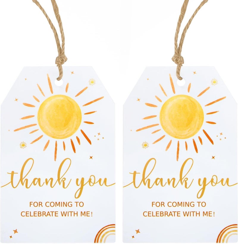Boho Sun Birthday Thank You Gift Tags With String,  100 Pcs First Trip Around The Sun Favor Tags, Ideal For Baby Shower, 1st Birthday Party Supplies For Boys And Girls - Image 1