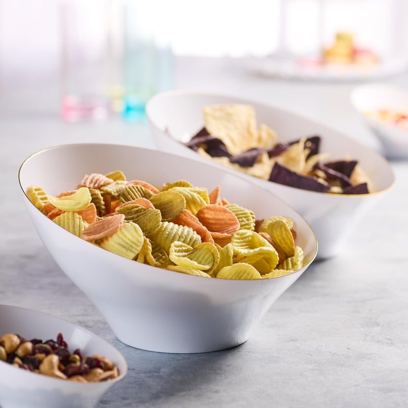 PLASTICPRO Angled Plastic Bowls Disposable Large Plastic White Serving Bowls with Gold Rim for Party for Appetizer Salads Pack of 4 - Image 3