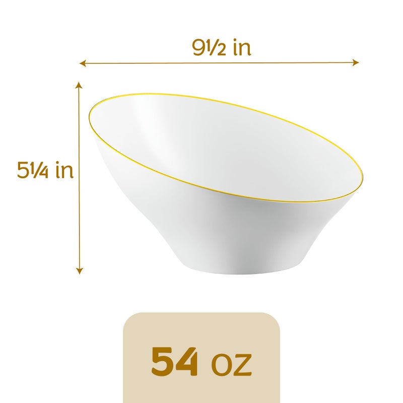 PLASTICPRO Angled Plastic Bowls Disposable Large Plastic White Serving Bowls with Gold Rim for Party for Appetizer Salads Pack of 4 - Image 5