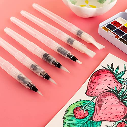 Qatalitic Water Brush Pens Set Of 6 Different Sizes (3 Round Tips And 3 Flat) Both In Fine, Medium & Large - Great For Watercolor Paints, Illustrations, Calligraphy, Markers - Multicolor - Image 4