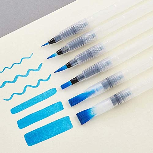 Qatalitic Water Brush Pens Set Of 6 Different Sizes (3 Round Tips And 3 Flat) Both In Fine, Medium & Large - Great For Watercolor Paints, Illustrations, Calligraphy, Markers - Multicolor - Image 1