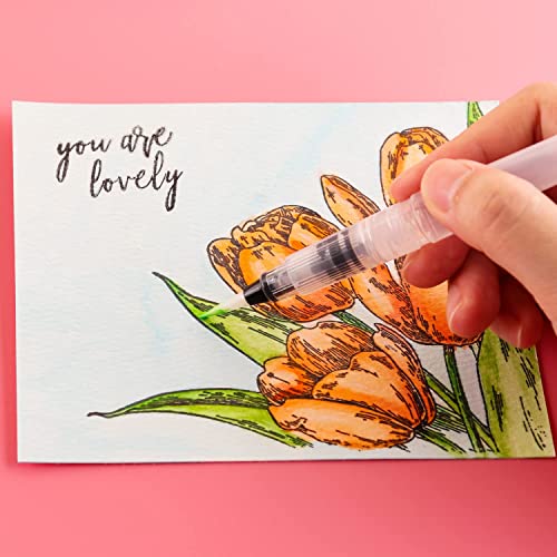 Qatalitic Water Brush Pens Set Of 6 Different Sizes (3 Round Tips And 3 Flat) Both In Fine, Medium & Large - Great For Watercolor Paints, Illustrations, Calligraphy, Markers - Multicolor - Image 5