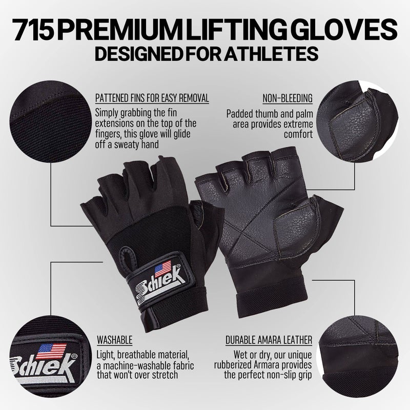 Schiek Sports 715 Premium Gel Lifting Gloves - Exercise Equipment Gloves (Large) - Image 3
