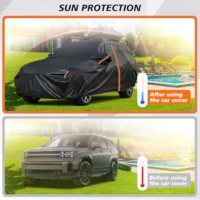 rayihni SUV All Weather Car Cover Waterproof, Custom Fit for Hyundai Santa Fe(2021-2025) Car Cover, Car Covers UV Protection with Door Zipper/Reflective Strip, Outdoor Car Covers with Mirror Pockets - Image 3