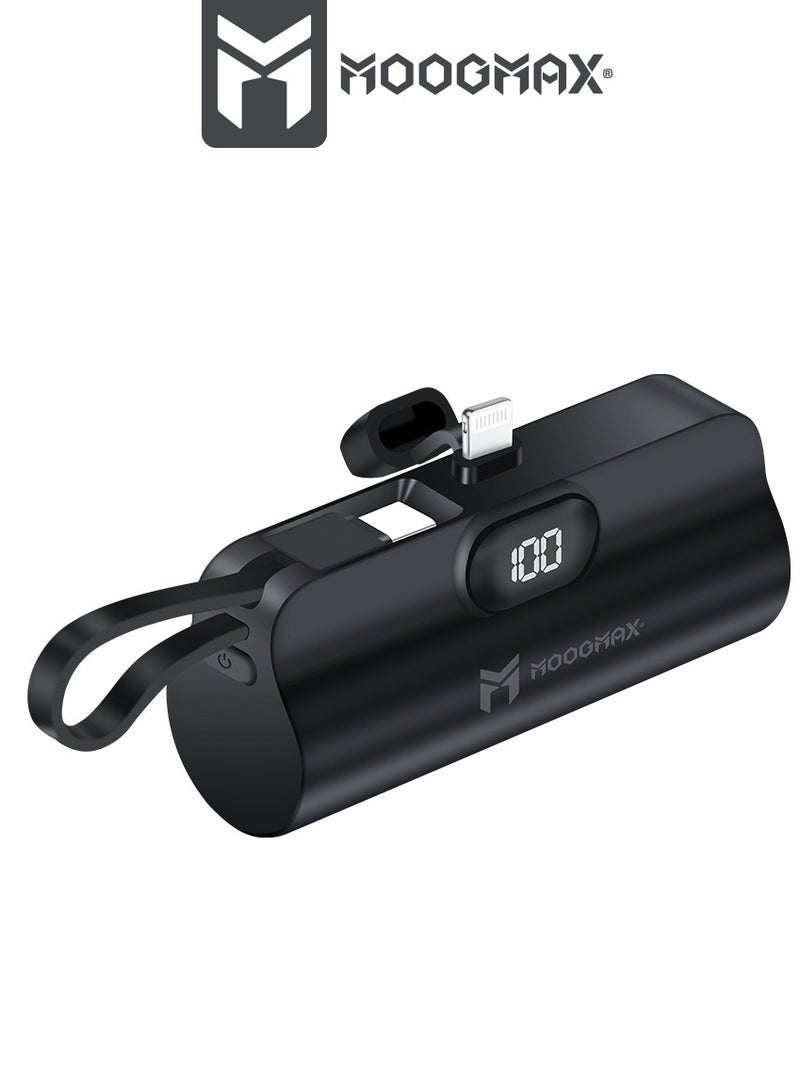 MOOGMAX 2-in-1 Super Tiny Size Mini Power Bank 5000mAh and the size of a lipstick pen. powerbank light weight makes it easy to carry and use. power bank fast charging It has two ports lightning and a side Type-C port-supports fast charging  - Image 2