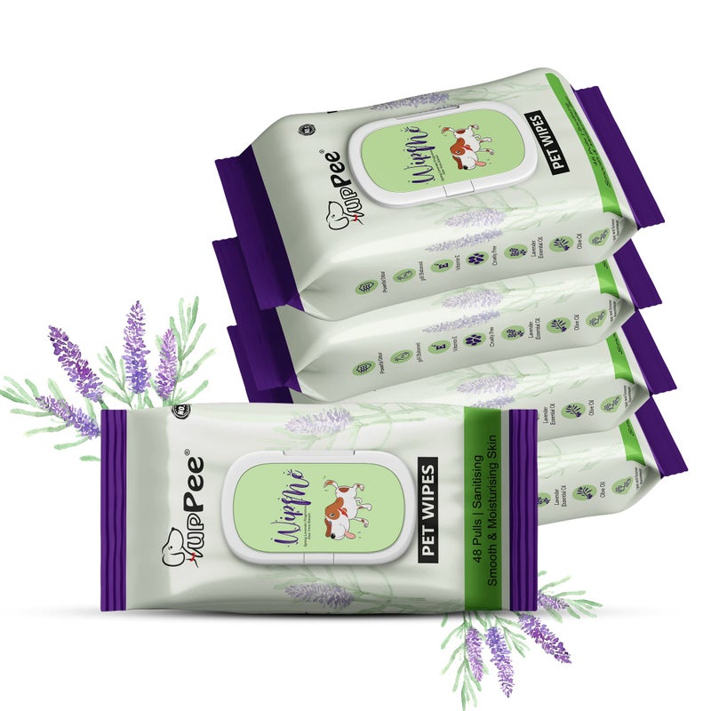 PUPPEE Wipe ME 100% Biodegradable 240 Count (Pack of 5) Wet Wipes for Dogs, Cats & All Pets | Lavender Essential, Vitamin E & Olive Oil | Anti-Bacterial | Cleansing, Deodorising & Grooming Wipes - Image 5